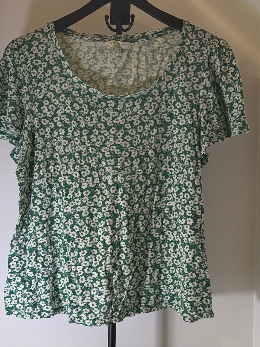 Green Floral Scoop Neck Women's Top